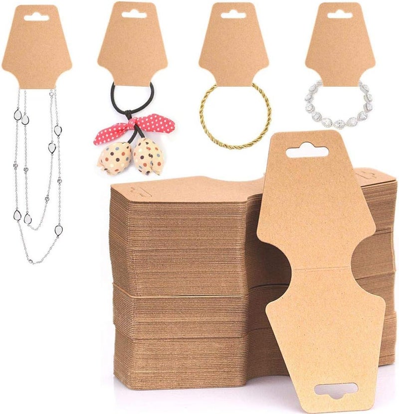 KOVCOAP 100 PCS Necklace Display Cards Holders Jewelry Bracelets Earrings Keychain Rings Hairbands Craft Projects Brown Kraft Paper Hang Tags Card 4.9 x 2 Inches - Image 3